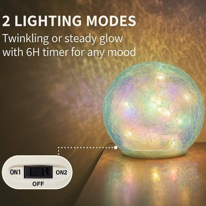 Crackle Glass LED Globe Light, Gold Mercury Orb Lamp for Christmas Decor, Table Centerpiece, Gift