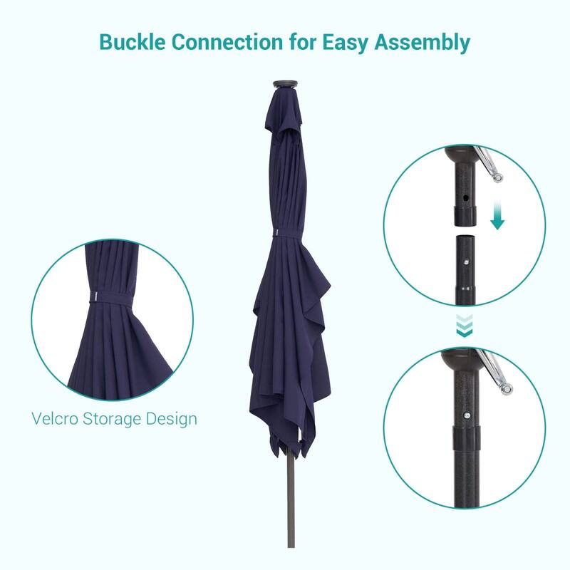 Bonosuki 10 x 6.5ft LED Patio Rectangular Umbrella Outdoor Market Umbrella Aluminium/Steel with Tilt and Crank