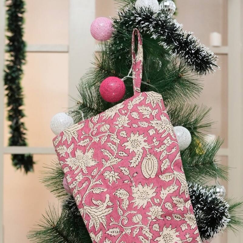 Fabdivine Linen or Cotton Hand Block Home Decorative Christmas Stockings - 16"X6.5"