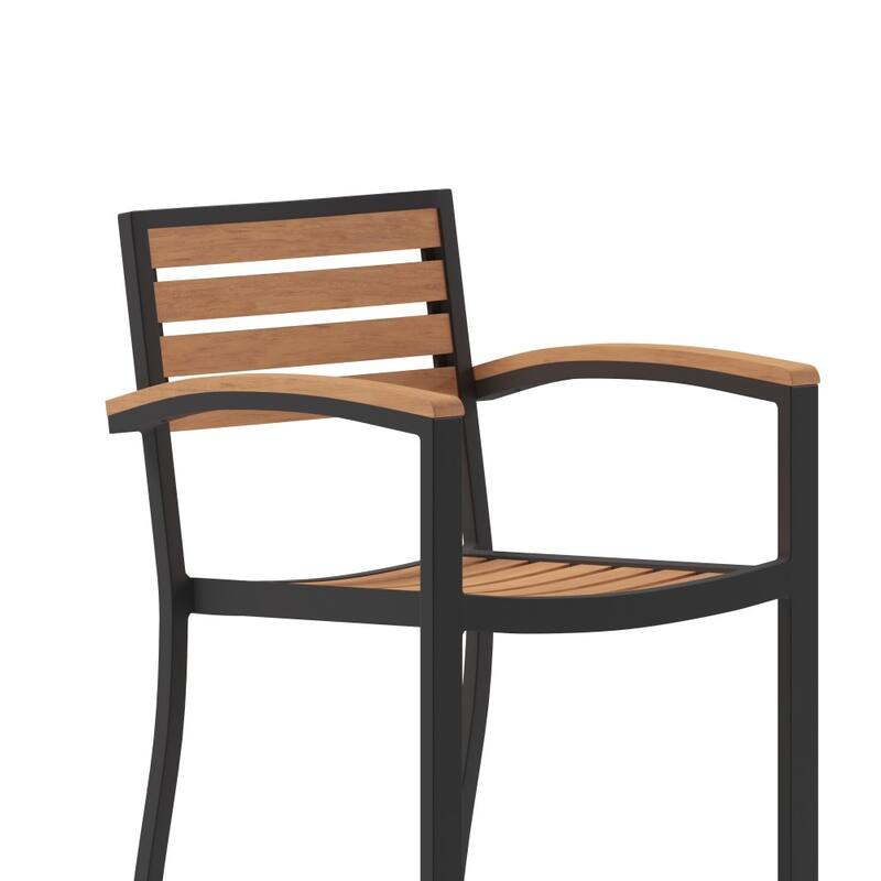 Commercial Grade Outdoor Bar Stool with Armrests and Poly Resin Slats