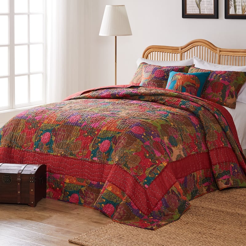 Greenland Home Fashions Jewel 100% Cotton Kantha-Style Floral Fusion 3-Piece Bedspread Set