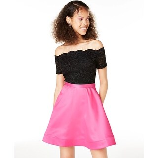 City Studios Juniors' Off-The-Shoulder Fit & Flare Dress Pink Size 15 ...