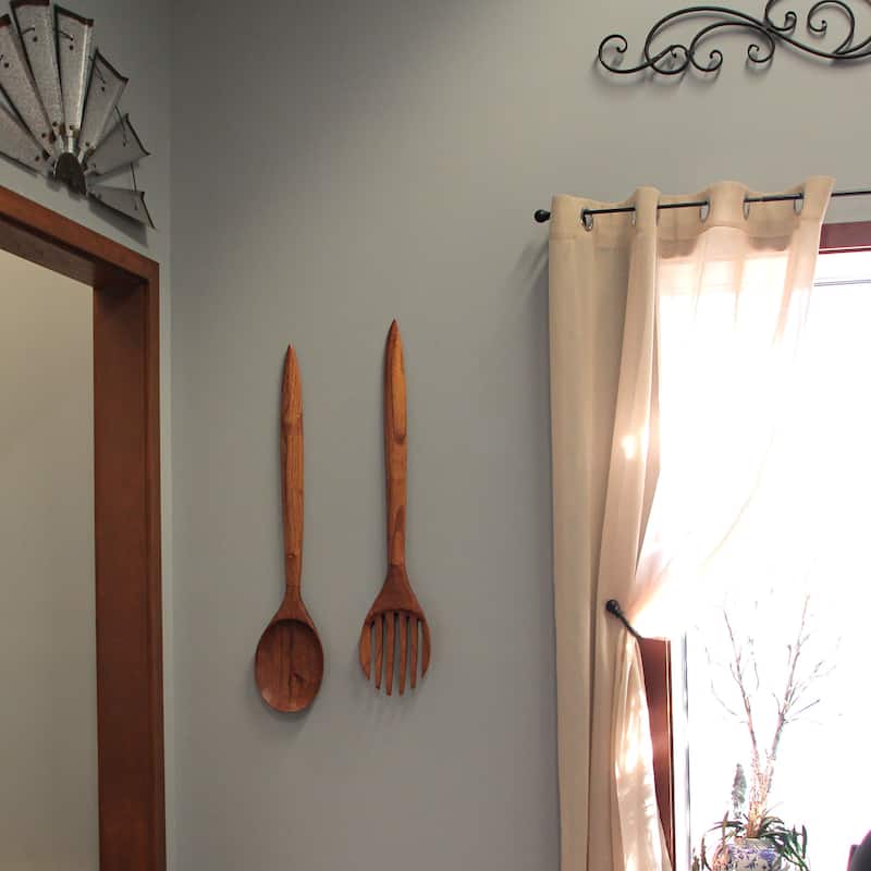 Oversized Wooden Fork & Spoon Wall Decor - Rustic Minimalist Art,