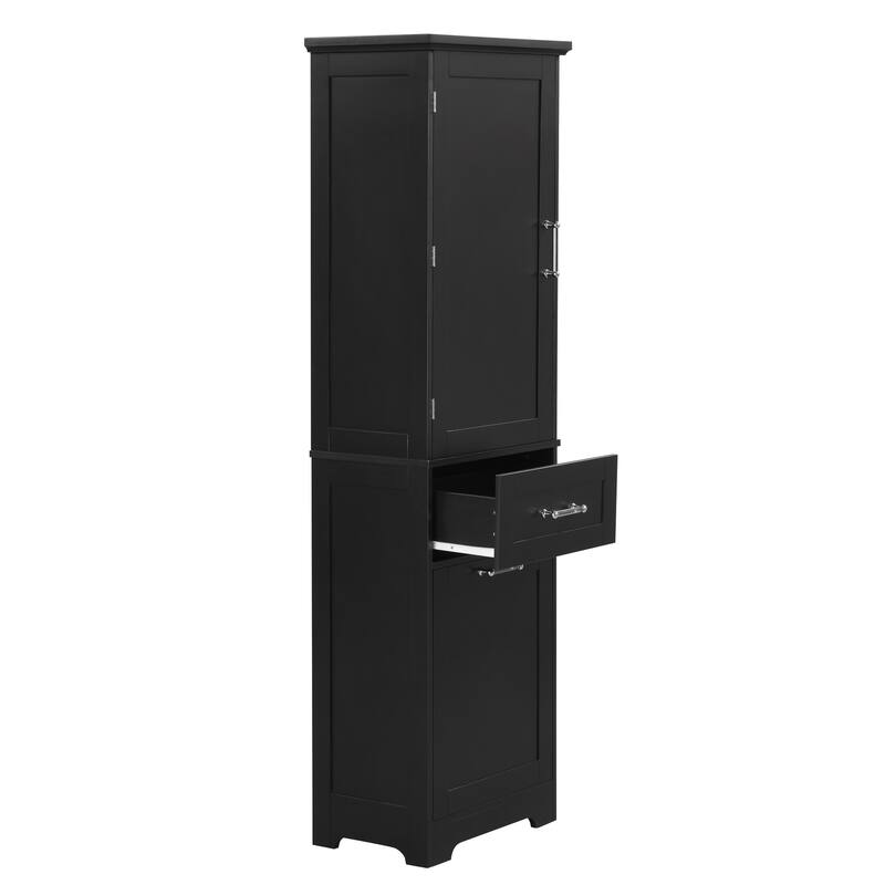 Modern Bathroom Storage Cabinet with Drawers and Adjustable Shelf, Freestanding Floor Cabinet with Acrylic Handles