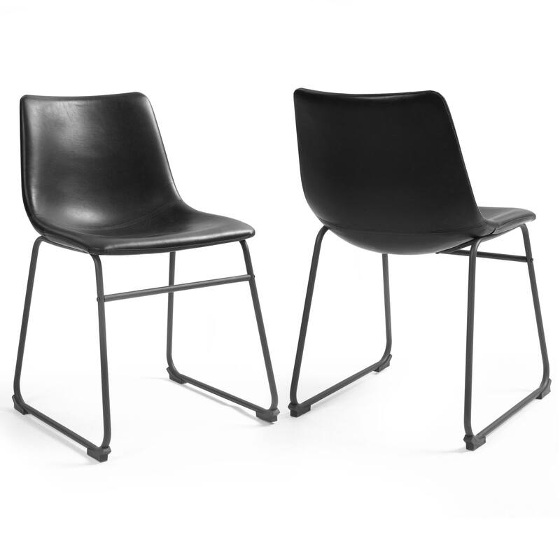 Set of 2 Adan Iron Frame Black Faux Leather Dining Chair