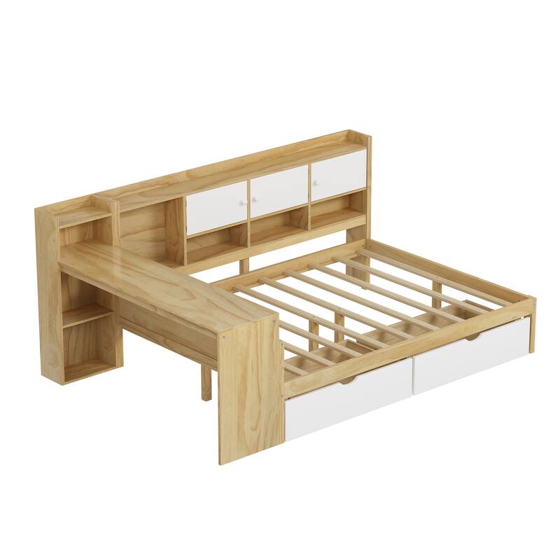 Full Size L-Shape Daybed with 9 Storage Units & Adjustable Desk (400lb Capacity)