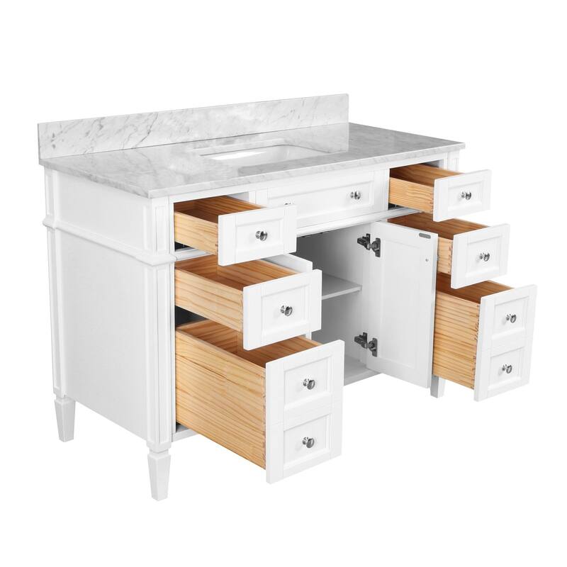 KitchenBathCollection Hailey 48" Bathroom Vanity with Carrara Marble Top