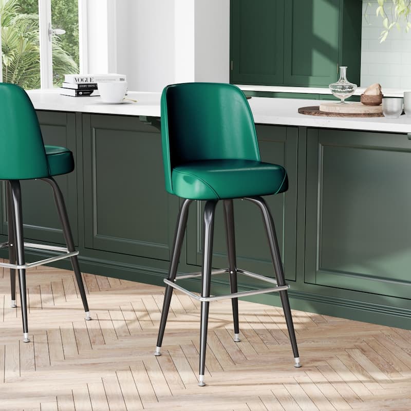 2 Pack Metal Barstool with Swivel Vinyl Upholstered Bucket Seat and Footrest - 18.5"D x 18.5"W x 42.5"H
