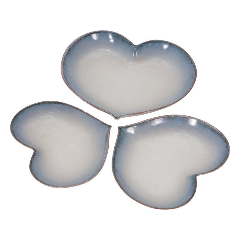 S/3 Ceramic 15 / 13 /12" Heartplates, Blue Fade