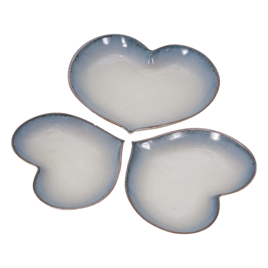 S/3 Ceramic 15 / 13 /12" Heartplates, Blue Fade