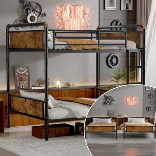 Heavy Duty Metal Bunk Bed,Industrial Detachable Bunkbeds with Safety Guard Rails ，Multiple Size