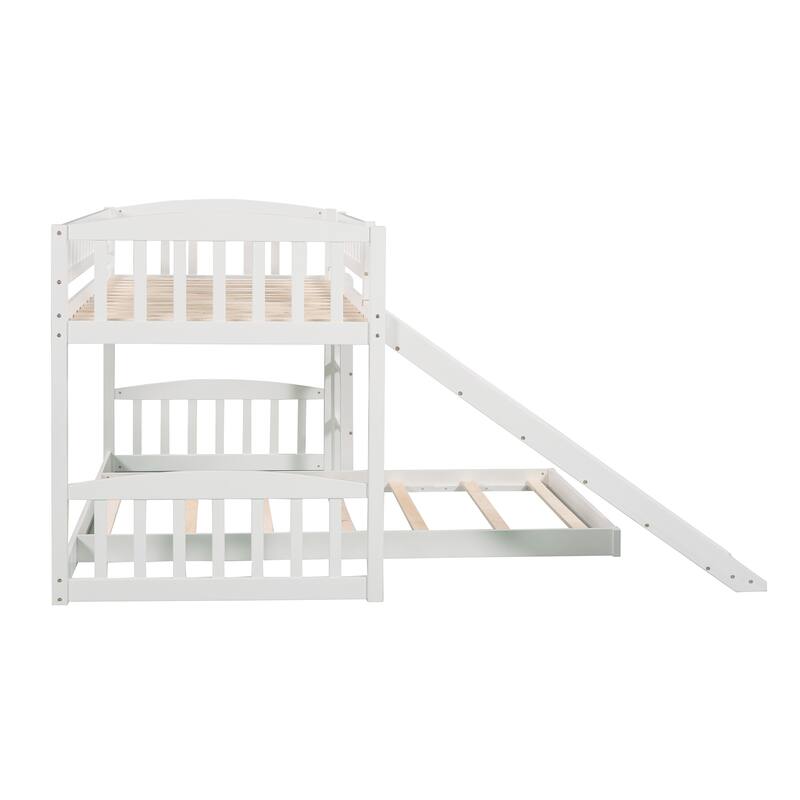 Twin Over Twin Bunk Bed with Slide & Ladder and Gray Solid Wood, 250lb Capacity, Space-Saving Kids Bed