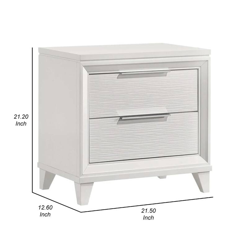 Ressy Nightstand with 2 Drawer, Silver Metal, Contemporary White Wood