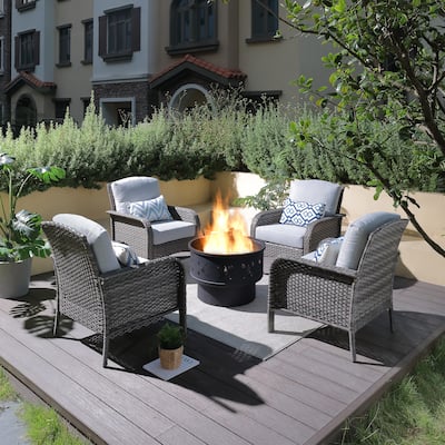 XIZZI 5-piece Single Chairs Wicker Patio Furniture with Firepit