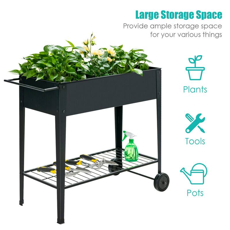 Gymax Raised Garden Bed Elevated Planter Box on Wheels Steel Planter - 38'' X 16'' X 32.5''