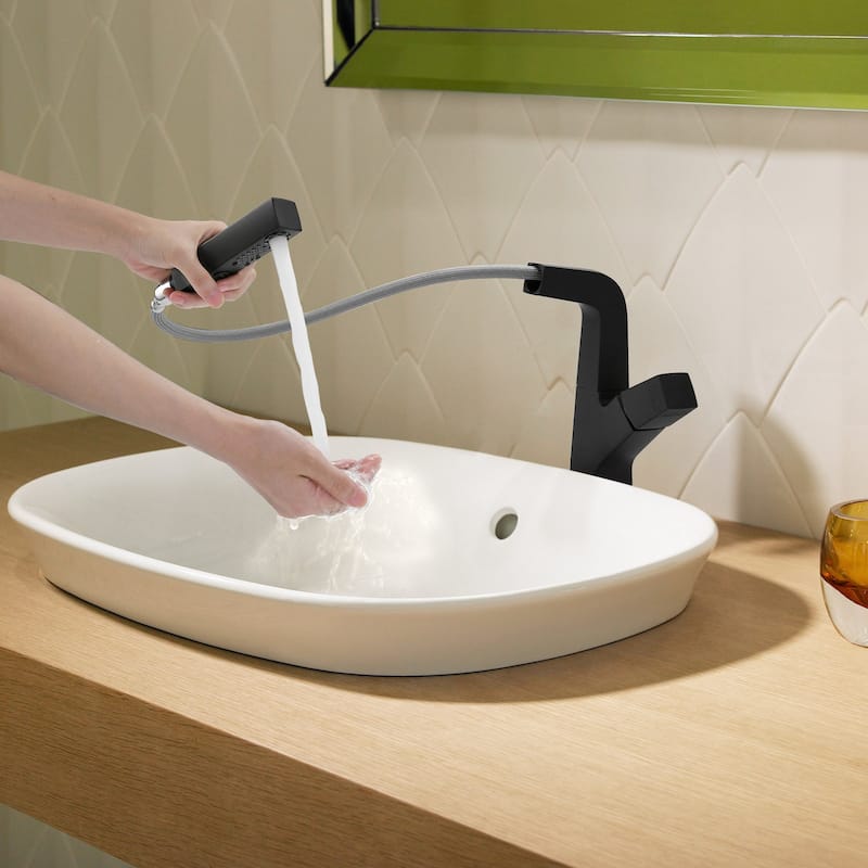 Solid Brass Pull Out 360° Swivel Single Hole Bathroom Faucet