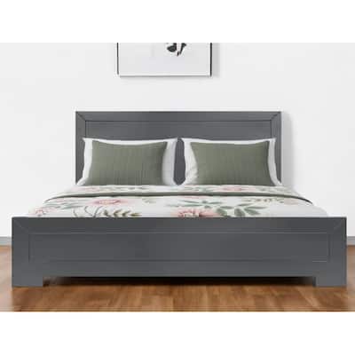 HomeRoots Gray Inlaid Panels Wood Full Bed Frame