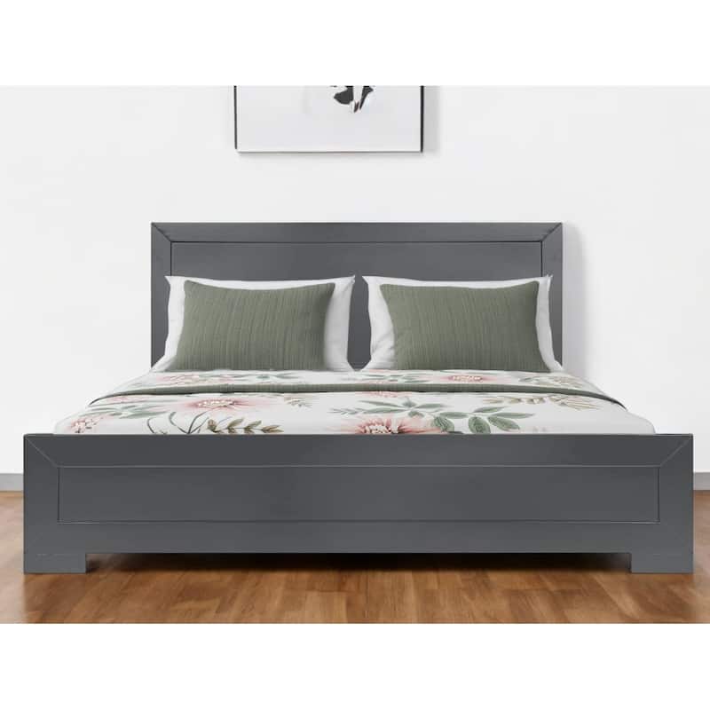 HomeRoots Gray Inlaid Panels Wood Queen Bed Frame - Queen