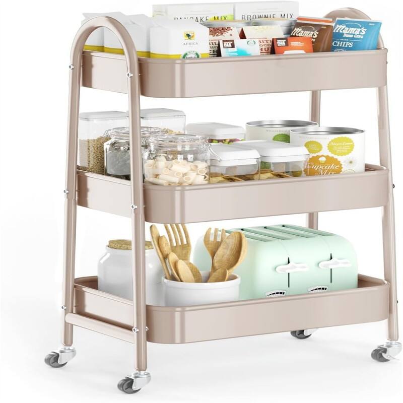 3 Tier Utility Rolling Cart - 15.94"D x 12.4"W x 30.51"H - Beige