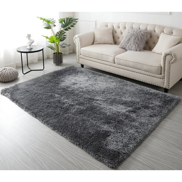 Grey Microfiber Soft Thick Plush Cozy Shaggy Shag Area Rug - Bed
