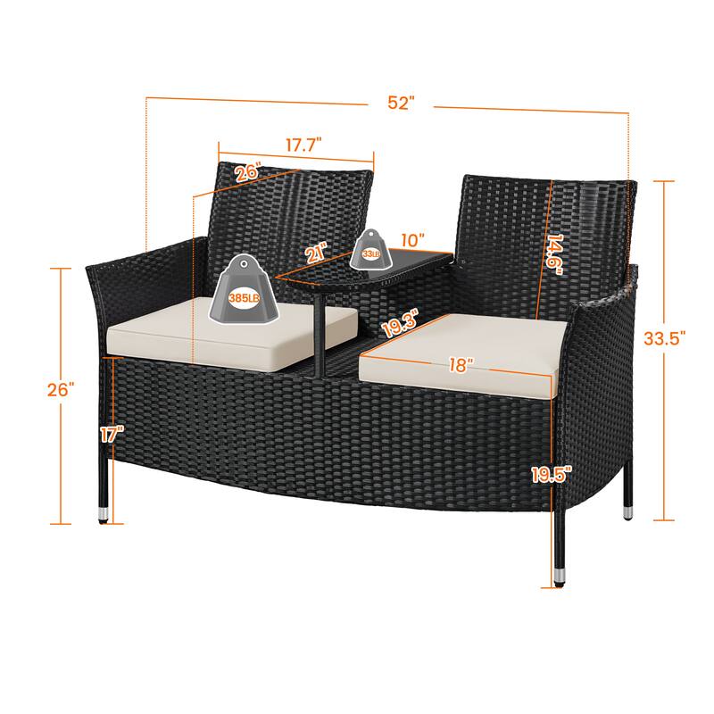 Yaheetech Wicker Patio Conversation Furniture Set for Two People with Side Table and Removable Cushions