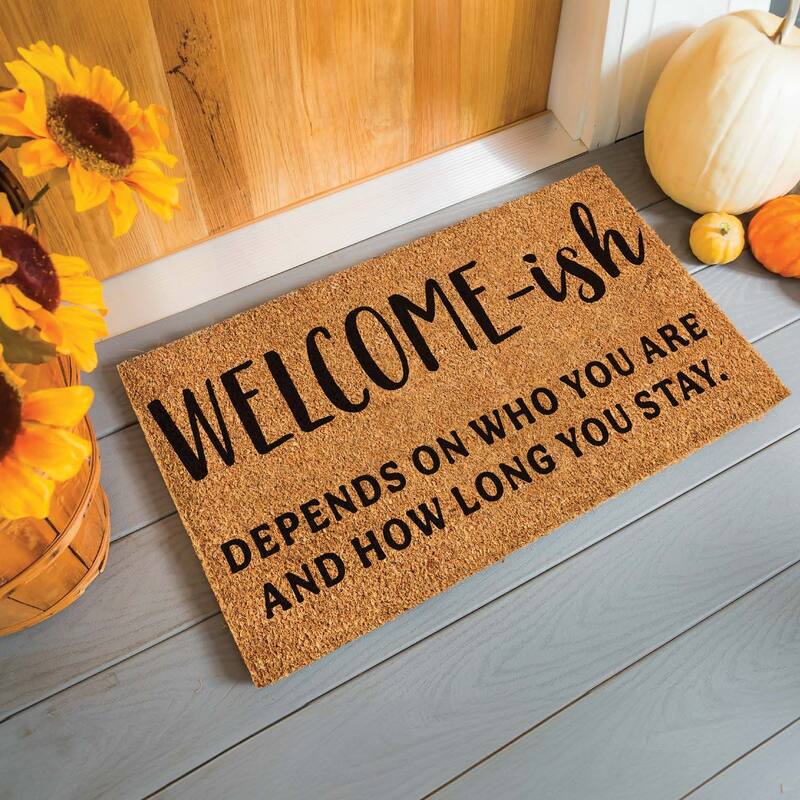 Black and Brown 16 in. x 28 in. Nature Coir Welcome-ish Door Mat