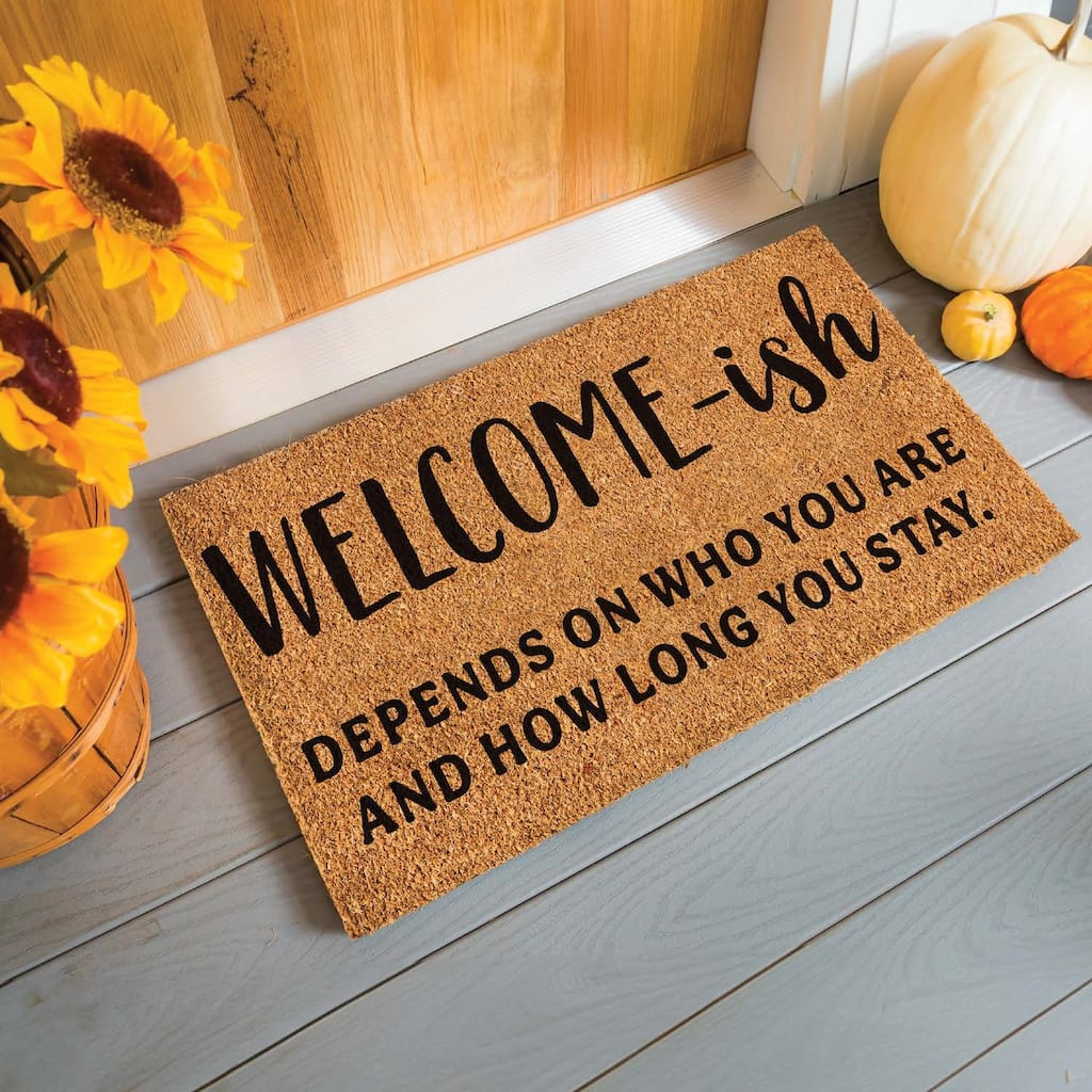 Black and Brown 16 in. x 28 in. Nature Coir Welcome-ish Door Mat