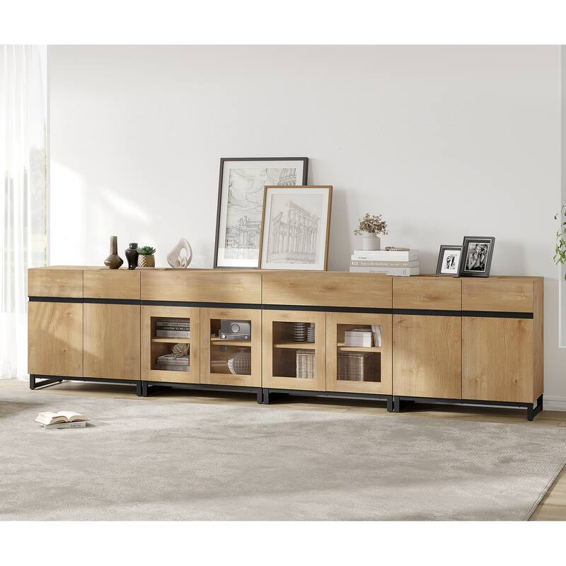 4 in 1 Dresser with 2 Drawers & Glass Doors, Adjustable Shelf, Modern Storage Cabinet and Closet Organizer for Bedroom - Oak - 2-drawer