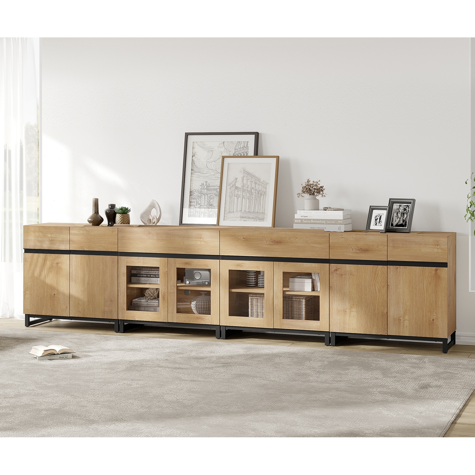 4 in 1 Dresser with 2 Drawers & Glass Doors, Adjustable Shelf, Modern Storage Cabinet and Closet Organizer for Bedroom