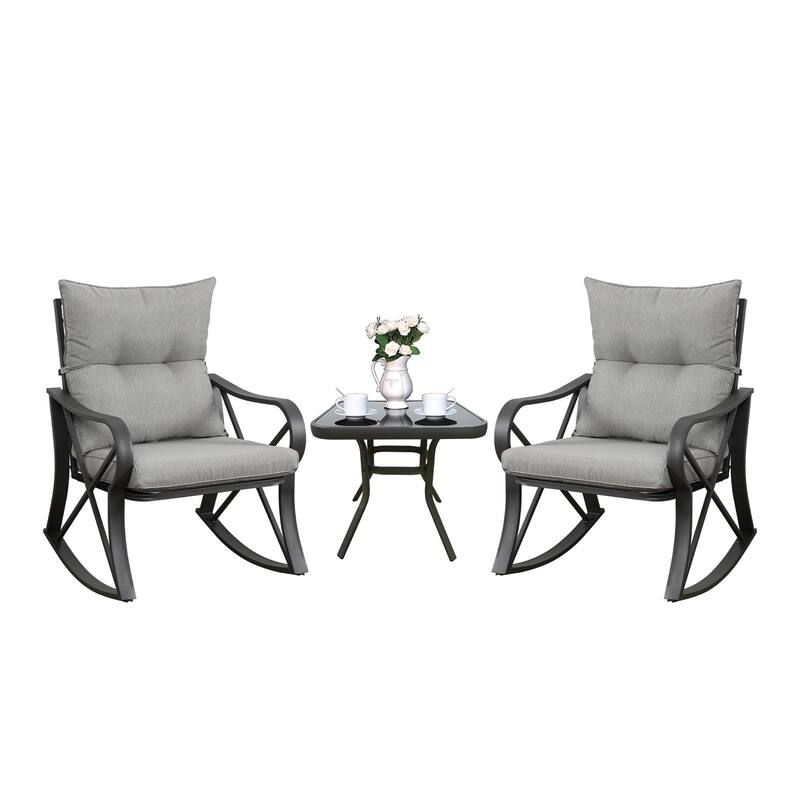 COSIEST 3-piece Outdoor Rocking Chair Chat Set with Side Table