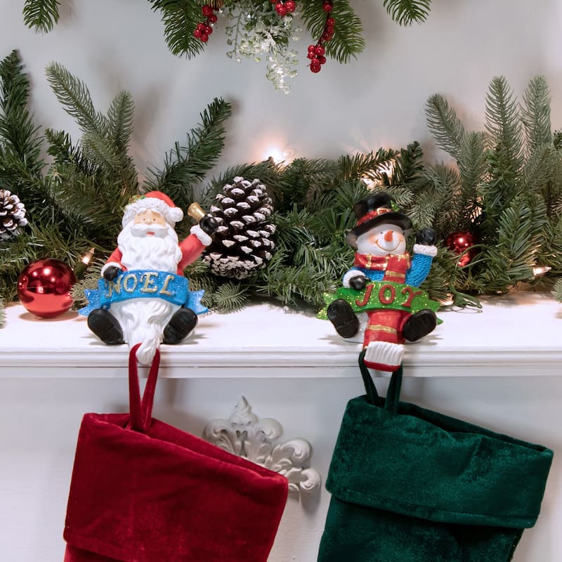 Set of 2 Santa and Snowman Glittered Christmas Stocking Holders 5"