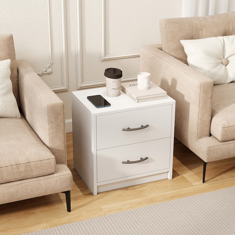 Gymax 2-Drawer Nightstand Modern Bedside Table w/ Storage for Living