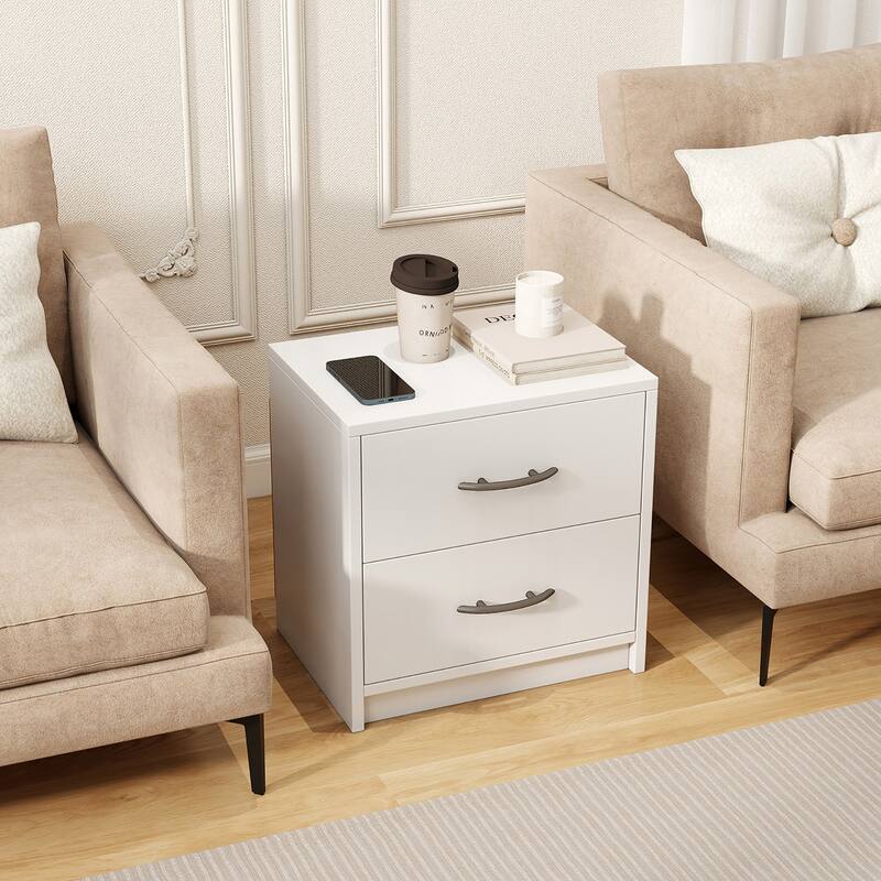 Gymax 2PCS 2-Drawer Nightstand Modern Bedside Table w/ Storage for