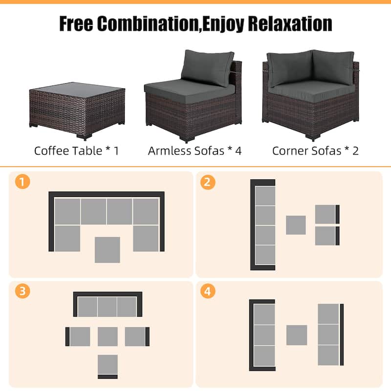 Patio Watcher Morden Outdoor 7-Piece Rattan Wicker Sectional Set Suit for Backyard