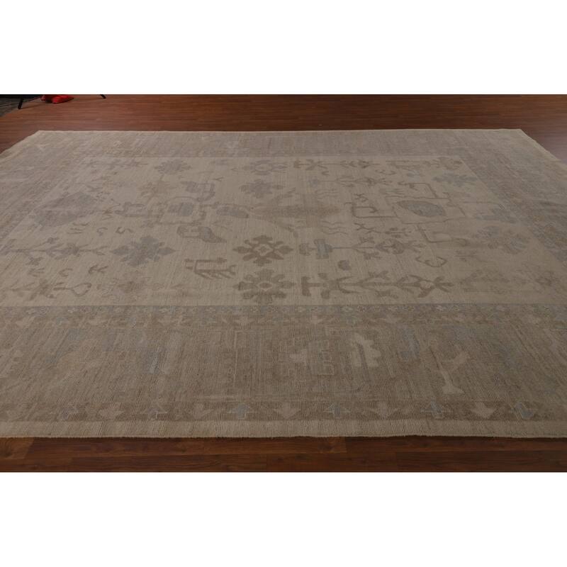 Vegetable Dye Oushak Oriental Large Rug Handmade Beige Wool Carpet - 10'5"x 14'4"