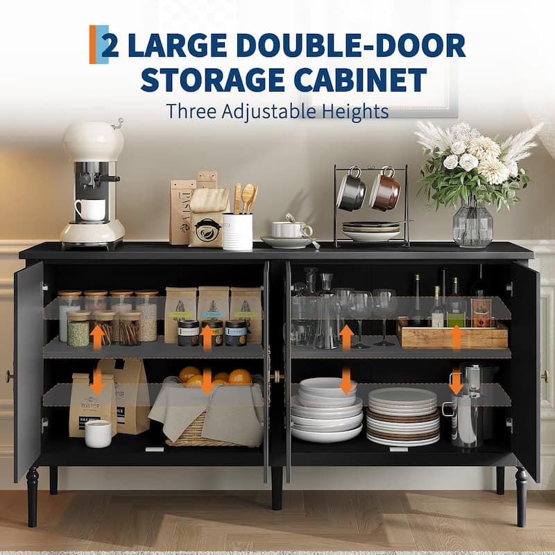 59" Sideboard Buffet Cabinet with Storage, Modern Credenza with 4 Doors and Adjustable Shelves