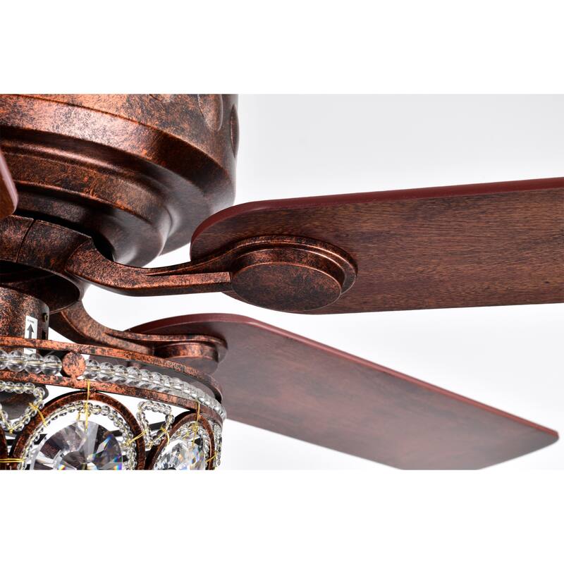 Jasiah 52 Inch Antique Copper Finish Mid-Century Style Crystal Ceiling Fan with Remote
