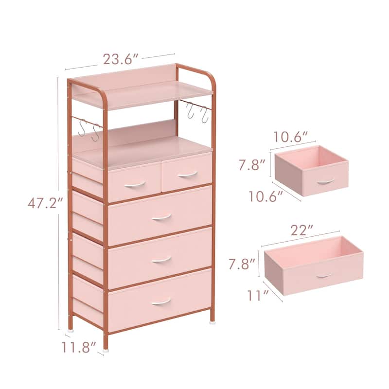 5 Dresser Drawers for Bedroom with Shelves