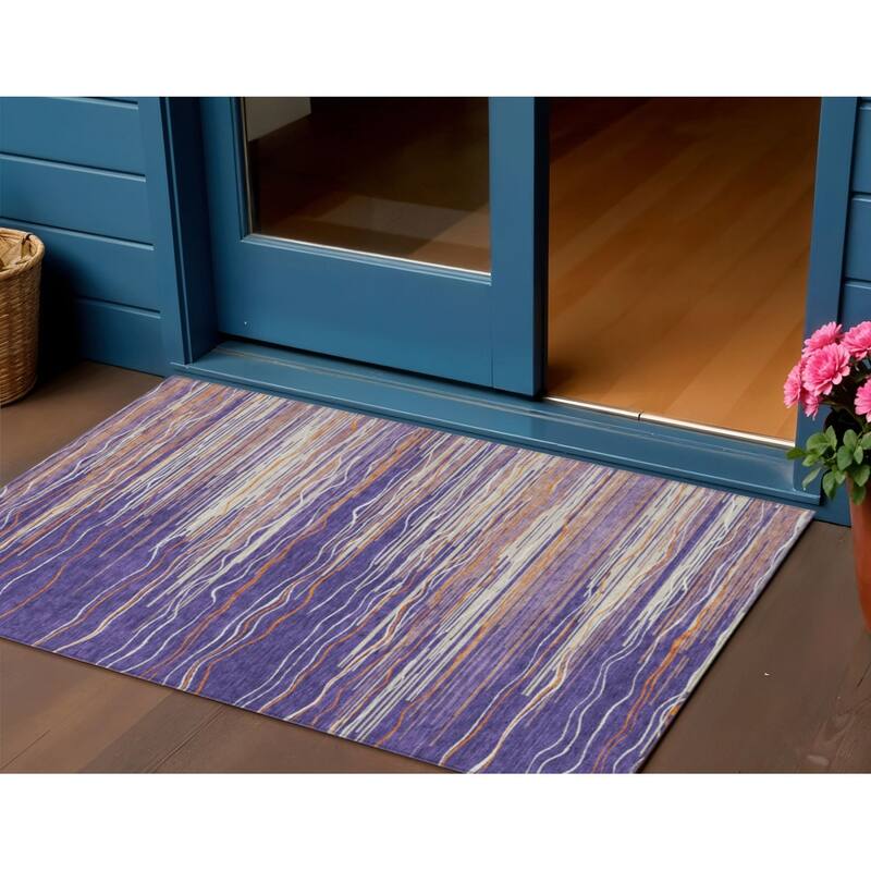 HomeRoots Striped Transitional Rectangle Outdoor Rug - 3' x 5'