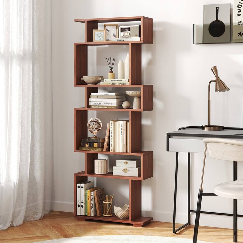 Costway 6-tier Storage Bookshelf S-shaped Geometric Bookcase with - See Details