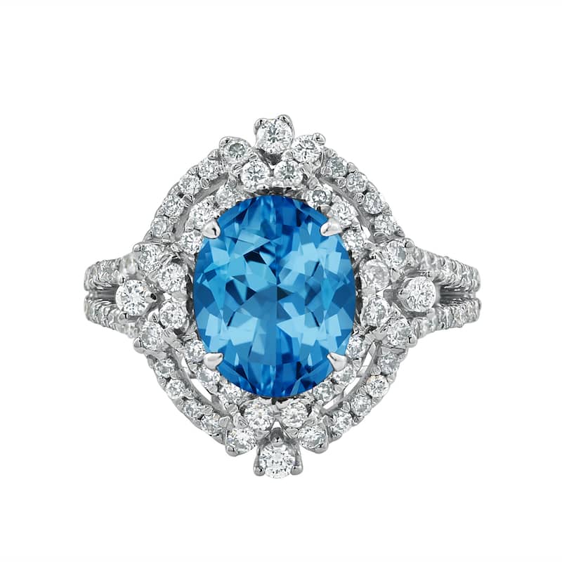 Auriya Vintage 3 1/5ct Oval Topaz and Halo Diamond Ring 3/4ctw 18K Gold