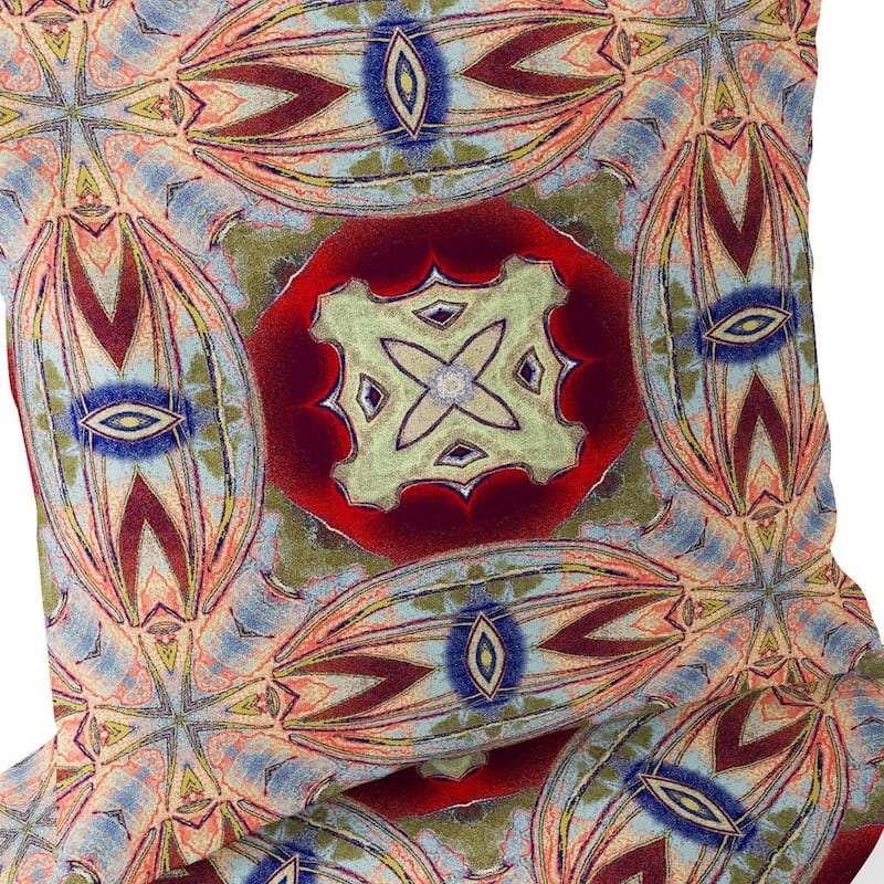 HomeRoots Set of Two 16" X 16" Gray and Red Blown Seam Floral Indoor Outdoor Throw Pillow - 16.00' X '16.00' X '5.00