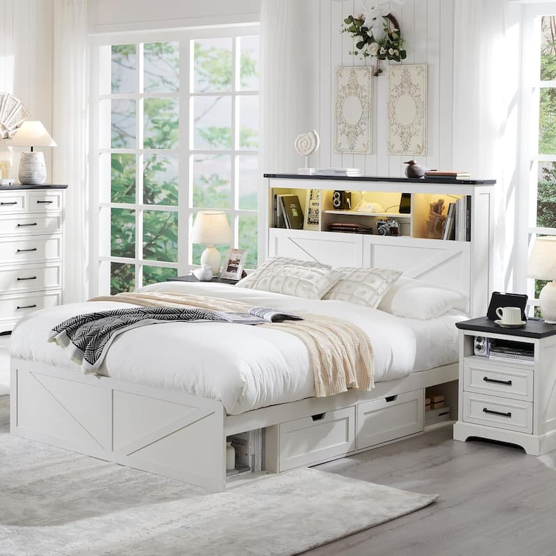 Lila King Bed, Picture Frame Panel Headboard, Farmhouse White Wood