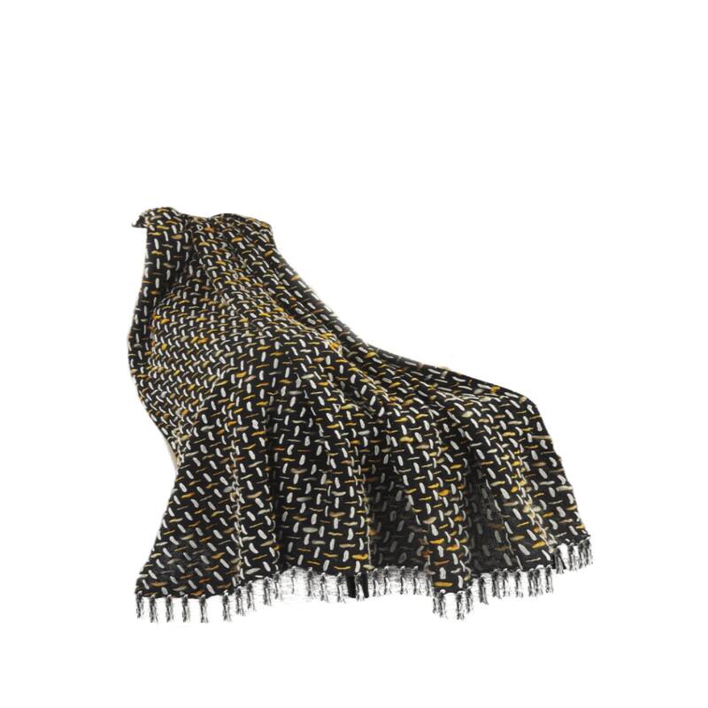 HomeRoots Black and Gold Woven Cotton Geometric Throw Blanket