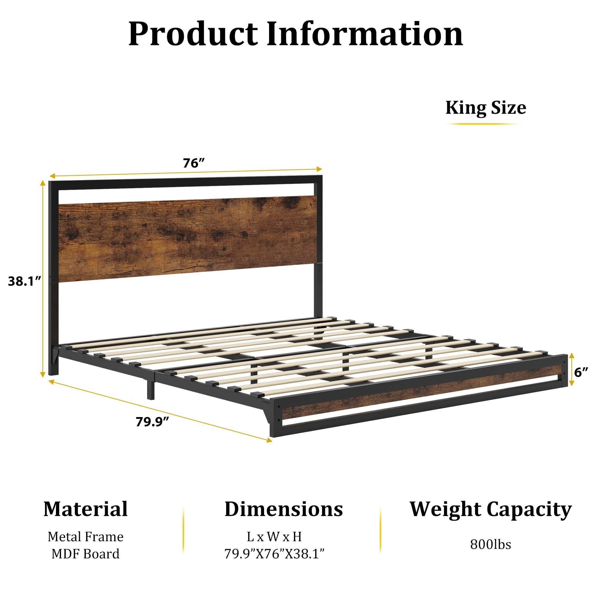 6/12 Inch Twin/Full/Queen/King Metal Platform Bed Frame