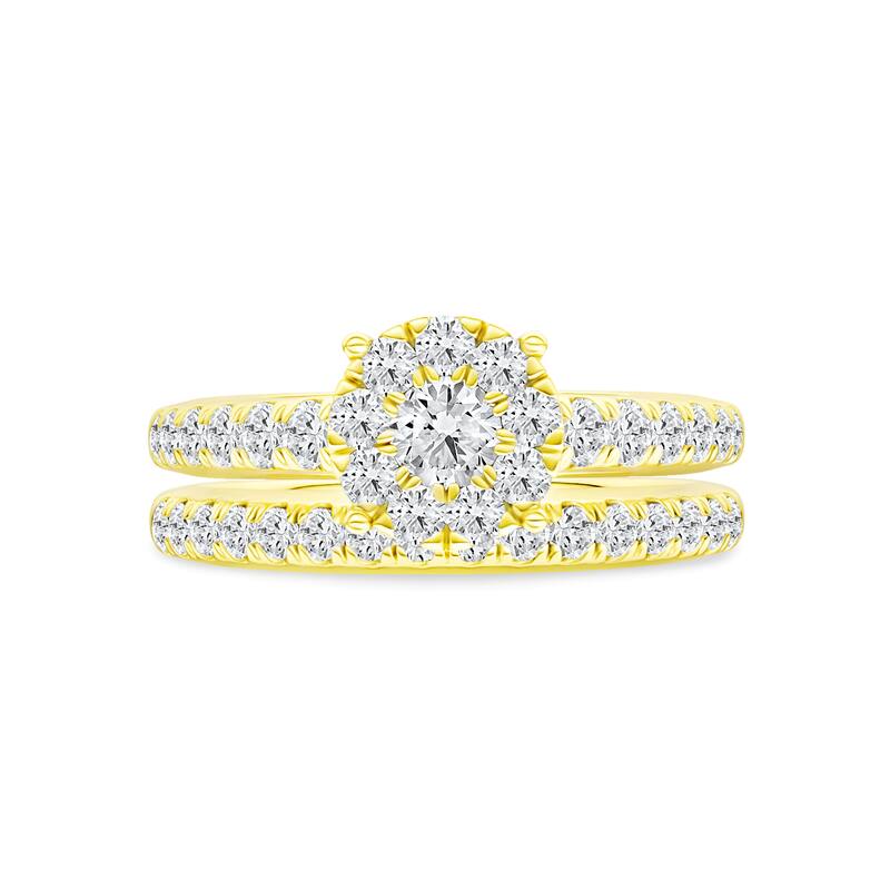 1ct TDW Diamond Cluster Bridal Set in 10K Gold for Women