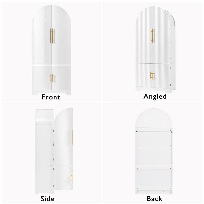72" Tall Arched Kitchen Pantry Cabinet with 8 Door Shelves, Fluted Storage Cabinets with 3 Adjustable Shelves
