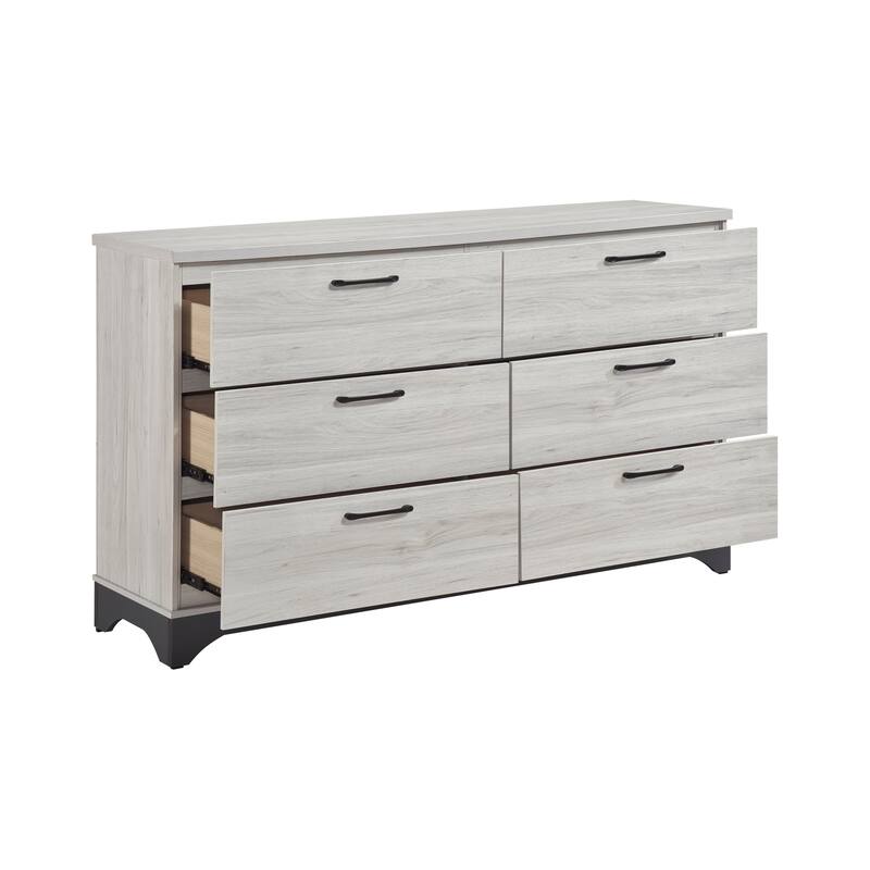 Two-Tone Finish Bedroom Set 3pc Platform Upholstered Bed Dresser Mirror