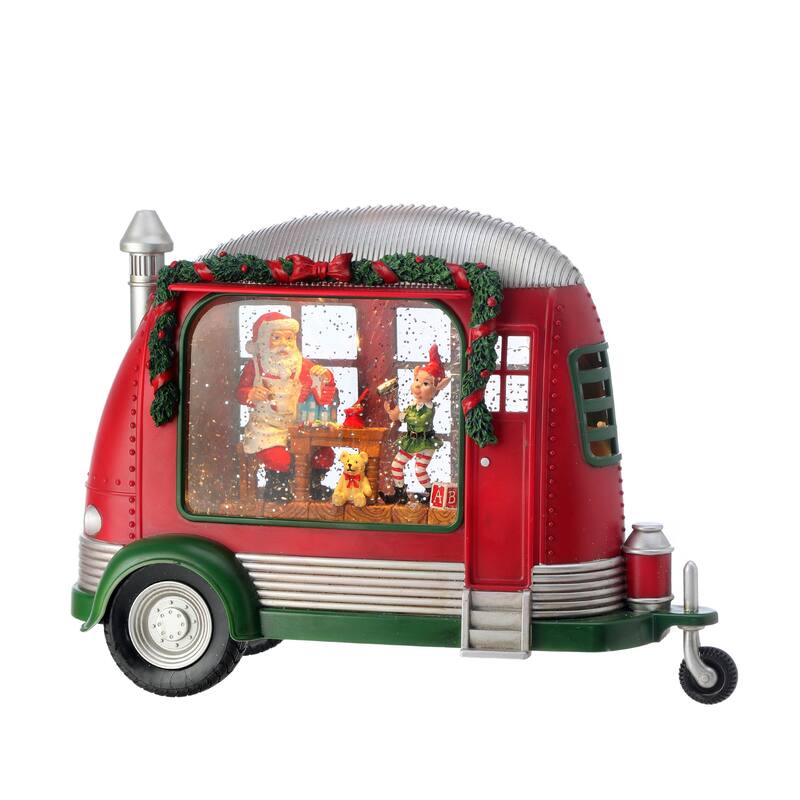 11" LED Battery Operated Timer Santa Toy Trailer Water Globe Usb