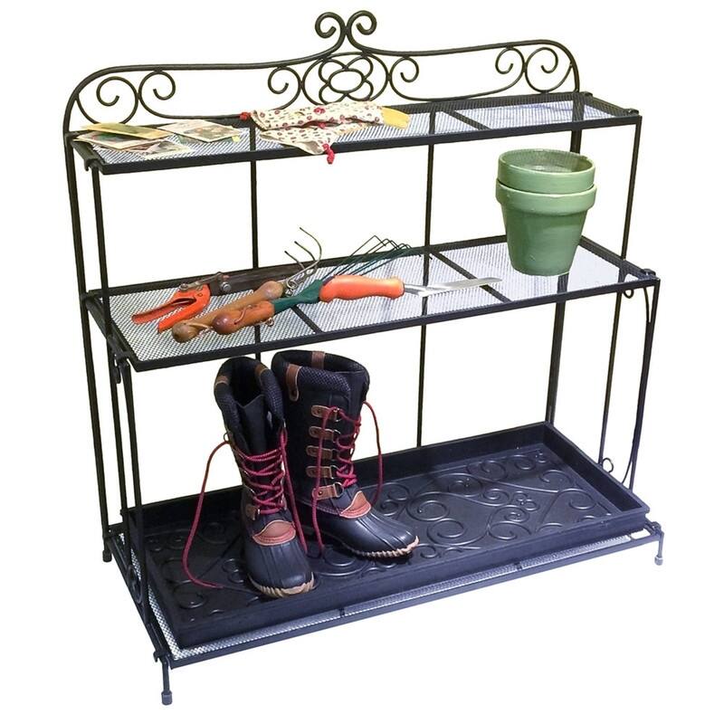 Achla Designs Handy Gardeners Boot Tray Shelf, 36.5 Inch Tall, Black Powder Coat Finish